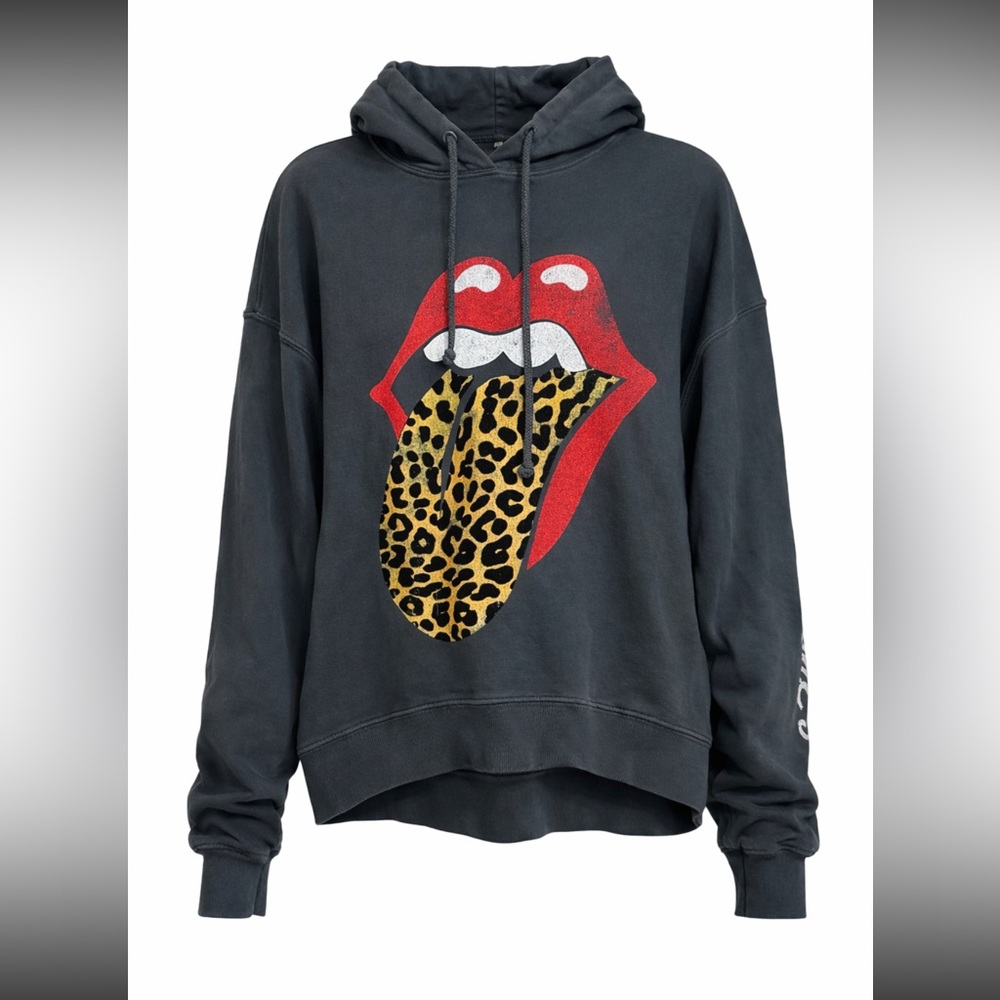 Daydreamer x Free People The Rolling Stones Leopard Tongue Pullover Hoodie Sz S